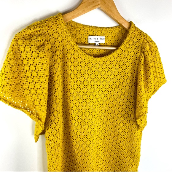MADEWELL Mustard Texture and Thread Butterly Sleeve Top - Picture 2 of 7